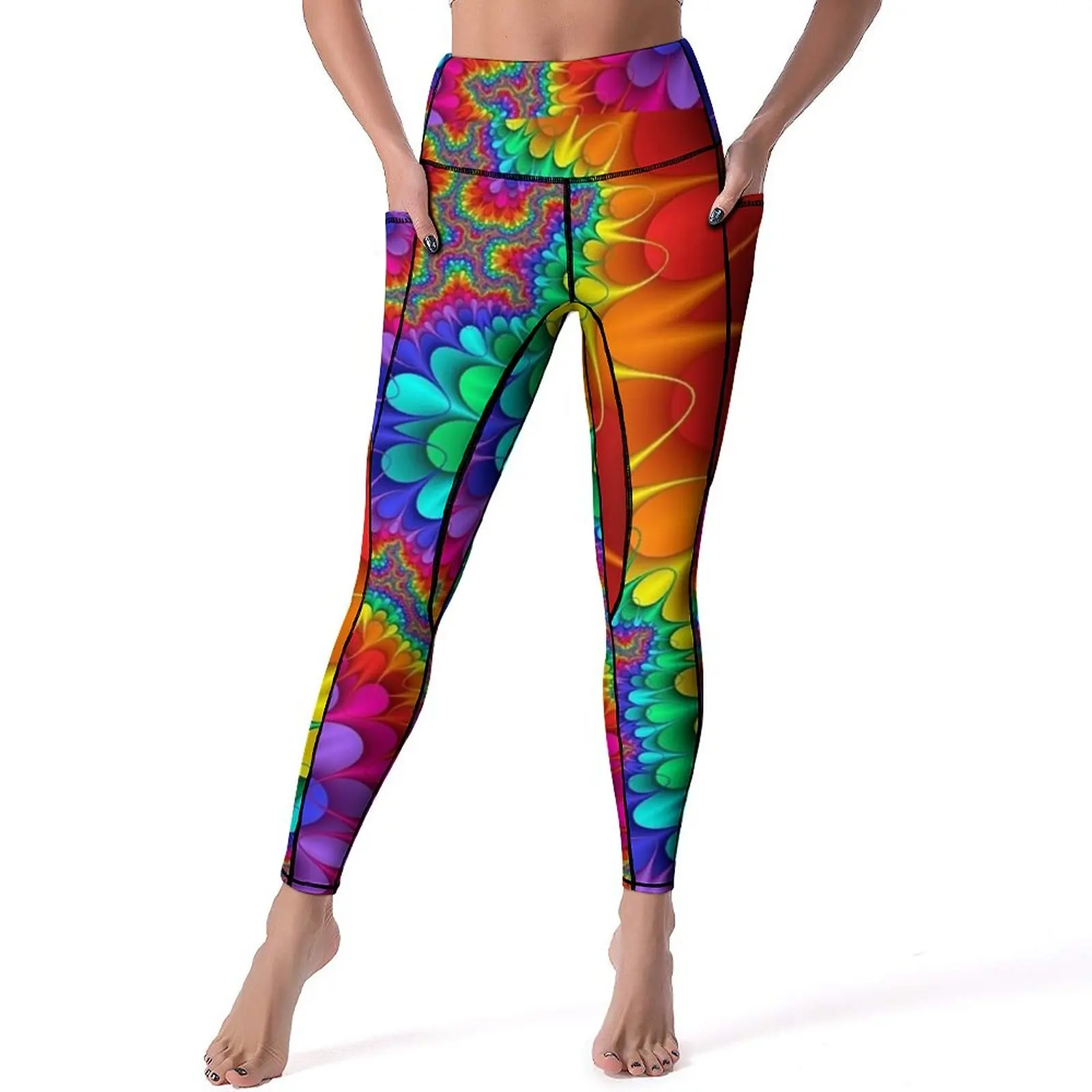 

Rainbow Splash Leggings Sexy Psychedelic Print Fitness Yoga Pants Push Up Stretch Sport Legging Pockets Novelty Design Leggins