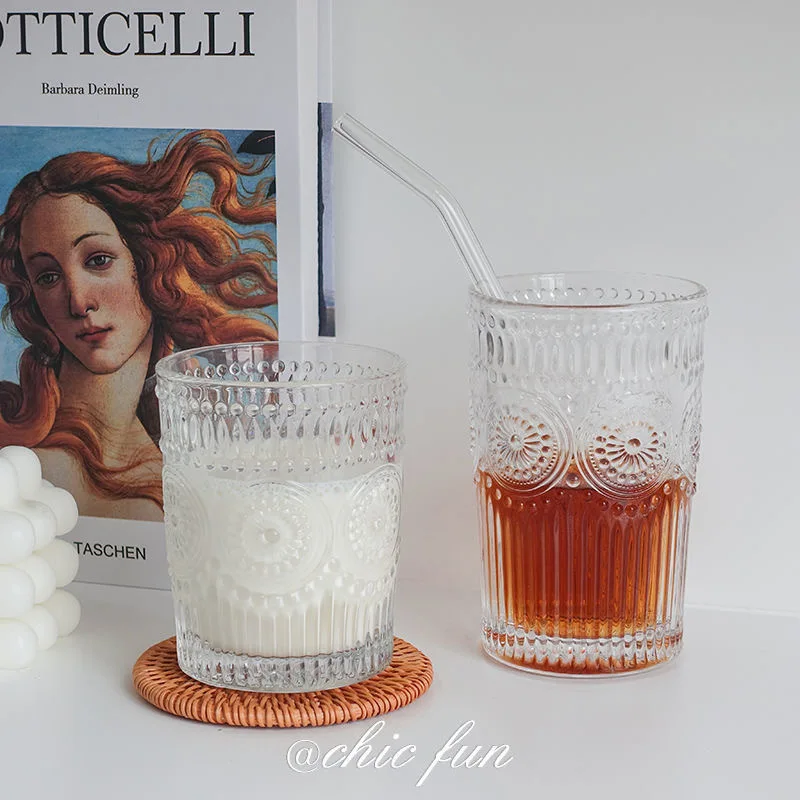 

New Glass High Quality Creative Retro Relief Drinking Coffee Milk Juice Cup