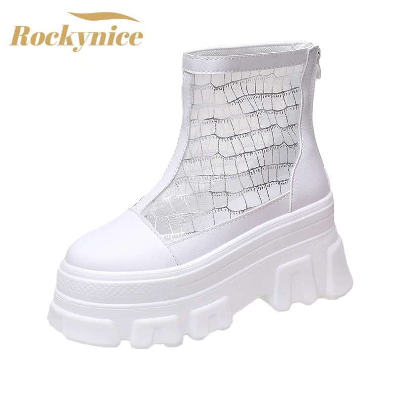 Chunky Summer Sneakers Women 2022 Thick Sole Platform Vulcanize Shoes Woman Casual 8CM Breathable Mesh White Shoes High Heels