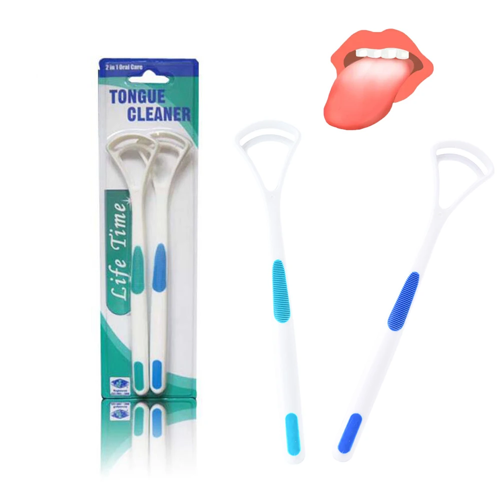 1 Pair Tongue Scraper Food Grade Oral Hygiene Care Tongue Brush Cleaner 2 In 1 Mouth Fresh Breath Home Use Oral Cleaning Tools