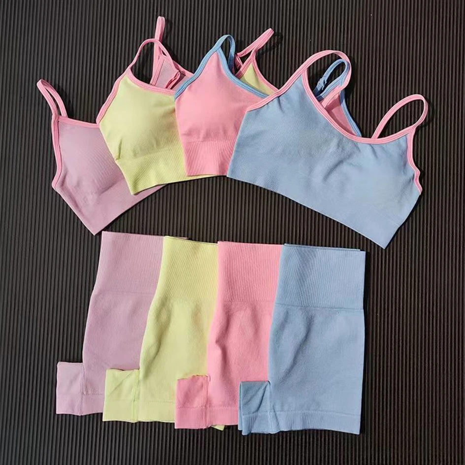 

2 Pieces Seamless Yoga Set For Women Clothing Sports Outfit Sexy Sportswear Gym Fitness Suit Workout Bra Quick Drying Shorts