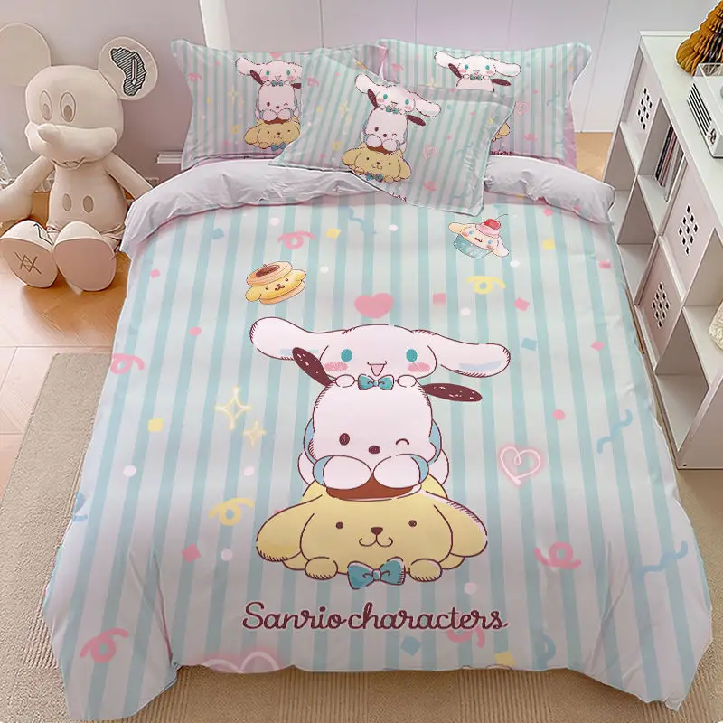 

Sanrios Cinnamoroll понравико, хлопковая простыня, пододеяльник, 4 шт., милый мультяшный аниме, для студенческого общежития, 3 шт., удобный, приятный на ощупь