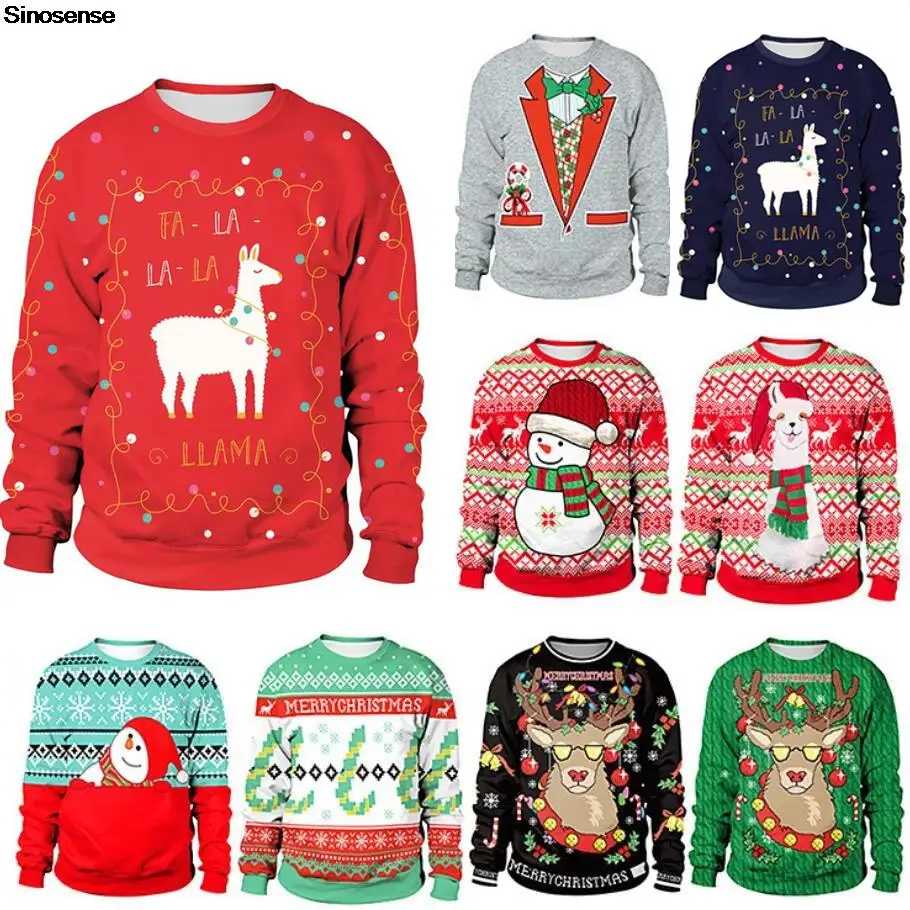 

Men Women Alpaca Ugly Christmas Sweater 3D Funny Printed Holiday Party Crew Neck Sweatshirt Pullover Tacky Xmas Jumpers Tops