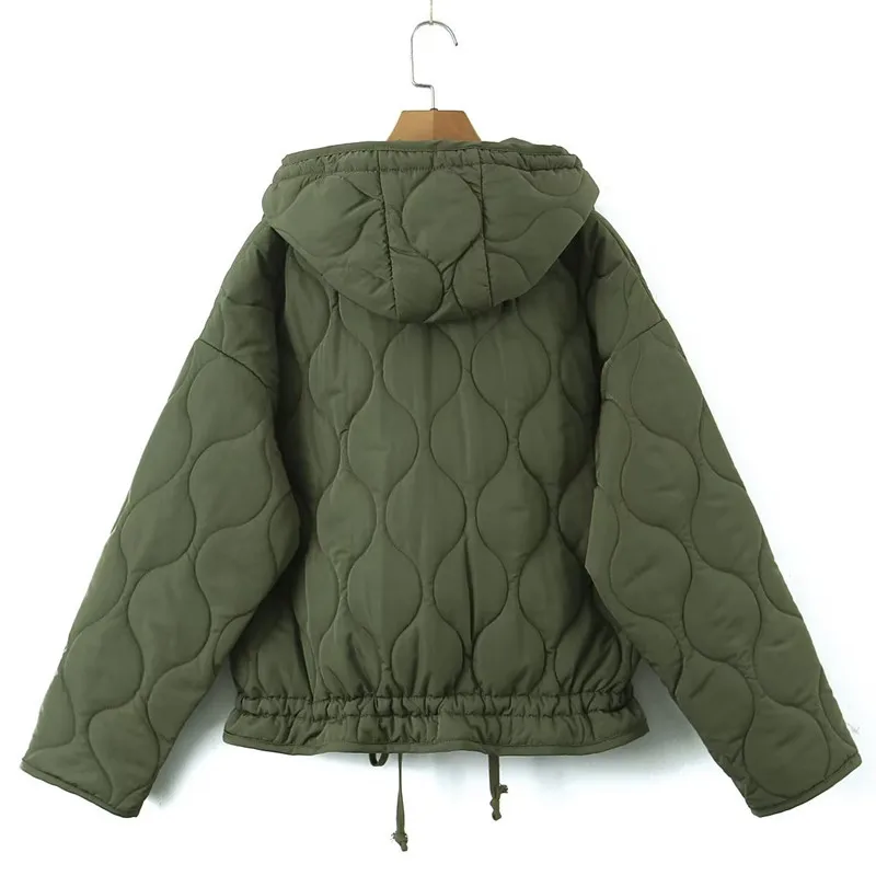 New Arrival Parkas for Women Lace-up Loose Hooded Winter Coat Diamond Checker Thickened Winter Coat Women Winter Jacket Women