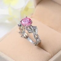 elegant female pink cubic zircon ring fashion jewelry sweet romantic silver color engagement rings for women wedding party gifts
