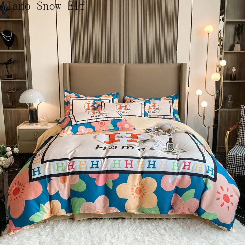 

Bedding Set Home Sheet 4 Piece Reactive Print Dyed Duvet Cover Bedding Set