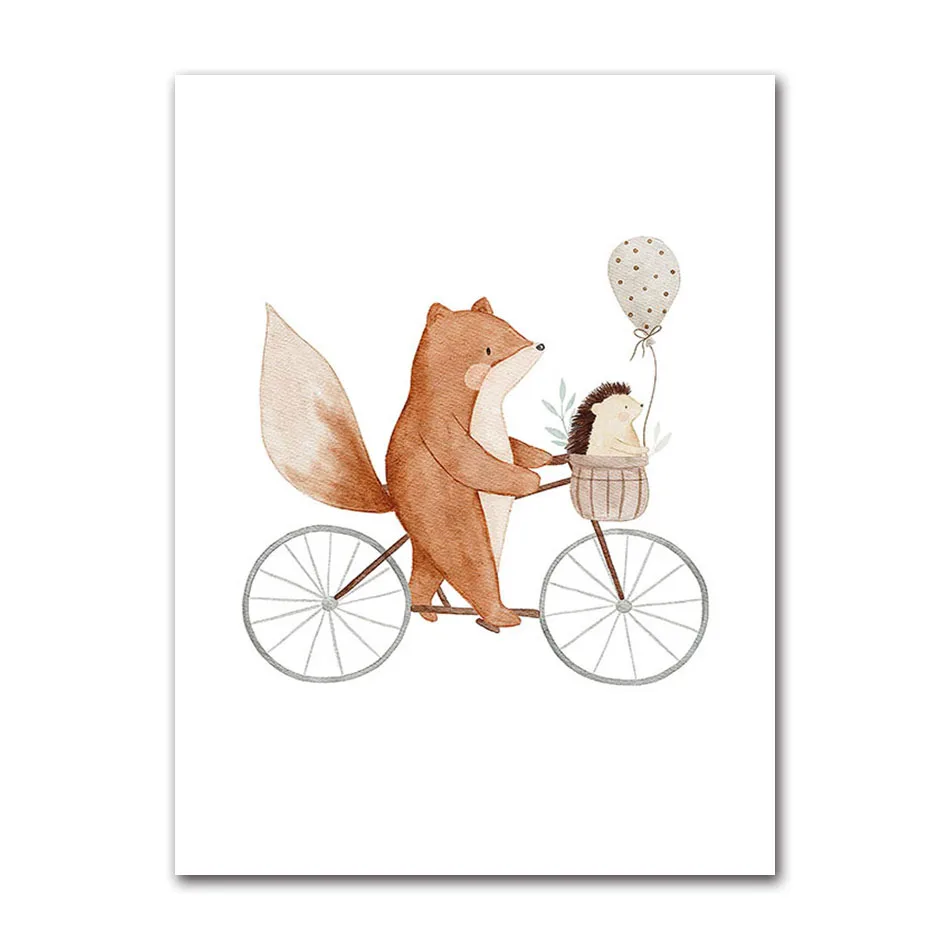 Картина на холсте с героями мультфильмов в стиле бохо, Лиса, Кролик, Пчела, Медведь, Ежик, Цветочные постеры, Художественные принты, Настенные фотографии, Детская комната