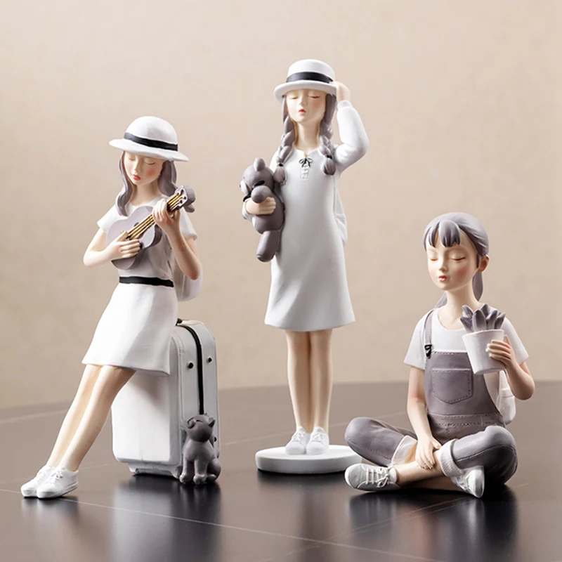 

Cute Girl Sculpture Home Decor Kawaii Indoor Figurines Decoration Desktop Accessories New Year Gift desktop home decoration