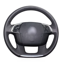 hand stitched non slip durable black leather car steering wheel cover for citroen c4 c4l 2011 2015 ds4