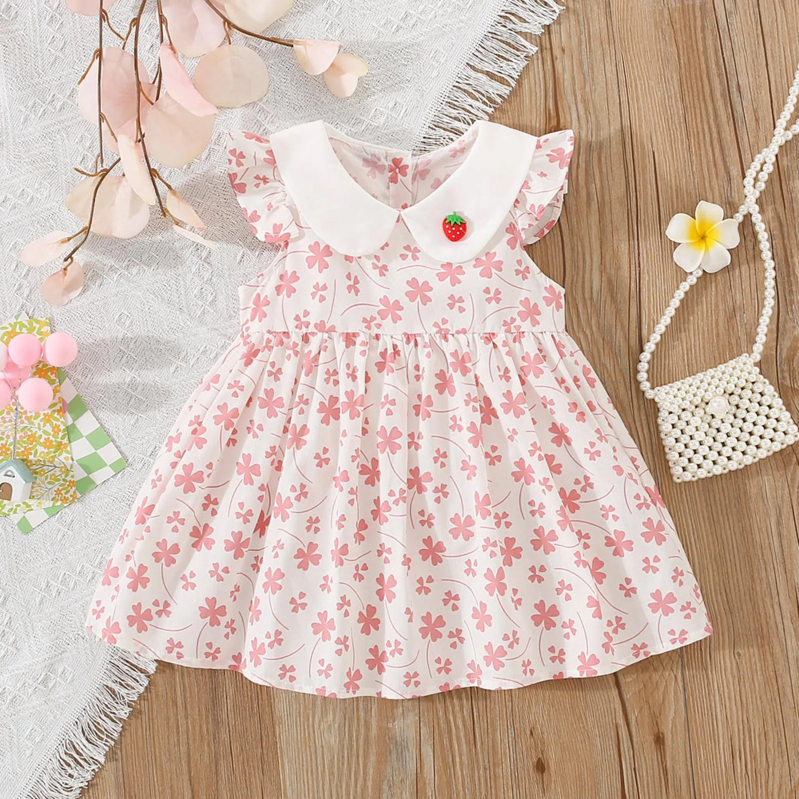 

Baby Clothes Cute Girls Dresses Fly Sleeve Floral Prints Ruffles Princess Dress 0-3Y Bithday Party Dress Toddler Summer Clothes