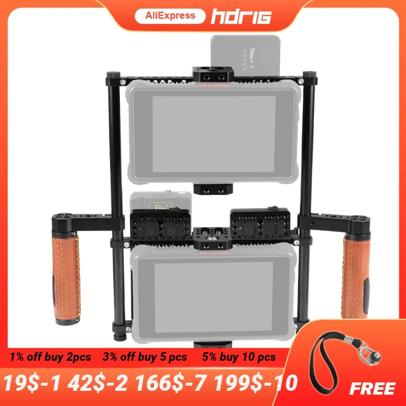 

Держатель HDRIG 2-в-1 для монитора режиссера с двойными разветвителями питания, кожаные ручки для ЖК-монитора 5 "7"