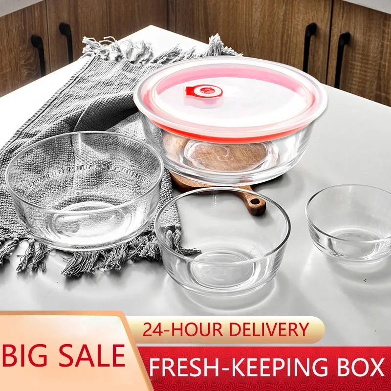Tempered Glass Korean Bowl Noodle Fruit Salad Ramen Bowl with Lid Food Storage Container Kitchen Dinner Dinnerware Tableware