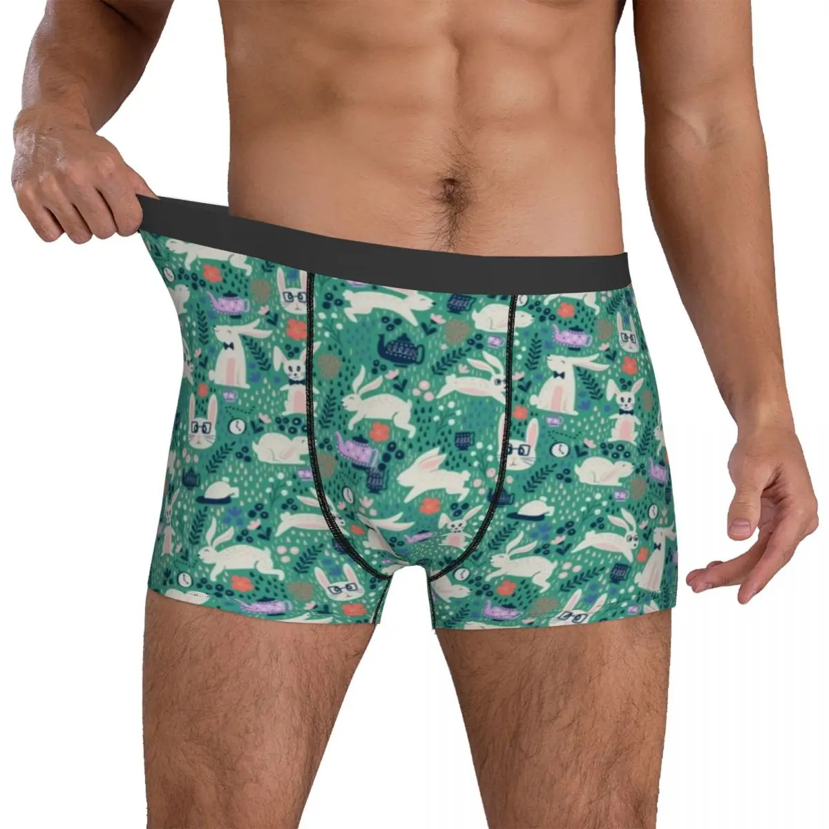 

Easter Rabbit Underwear Bunnies and Teapots Aqua Man Underpants Printing Stretch Boxer Shorts Trenky Boxer Brief Large Size