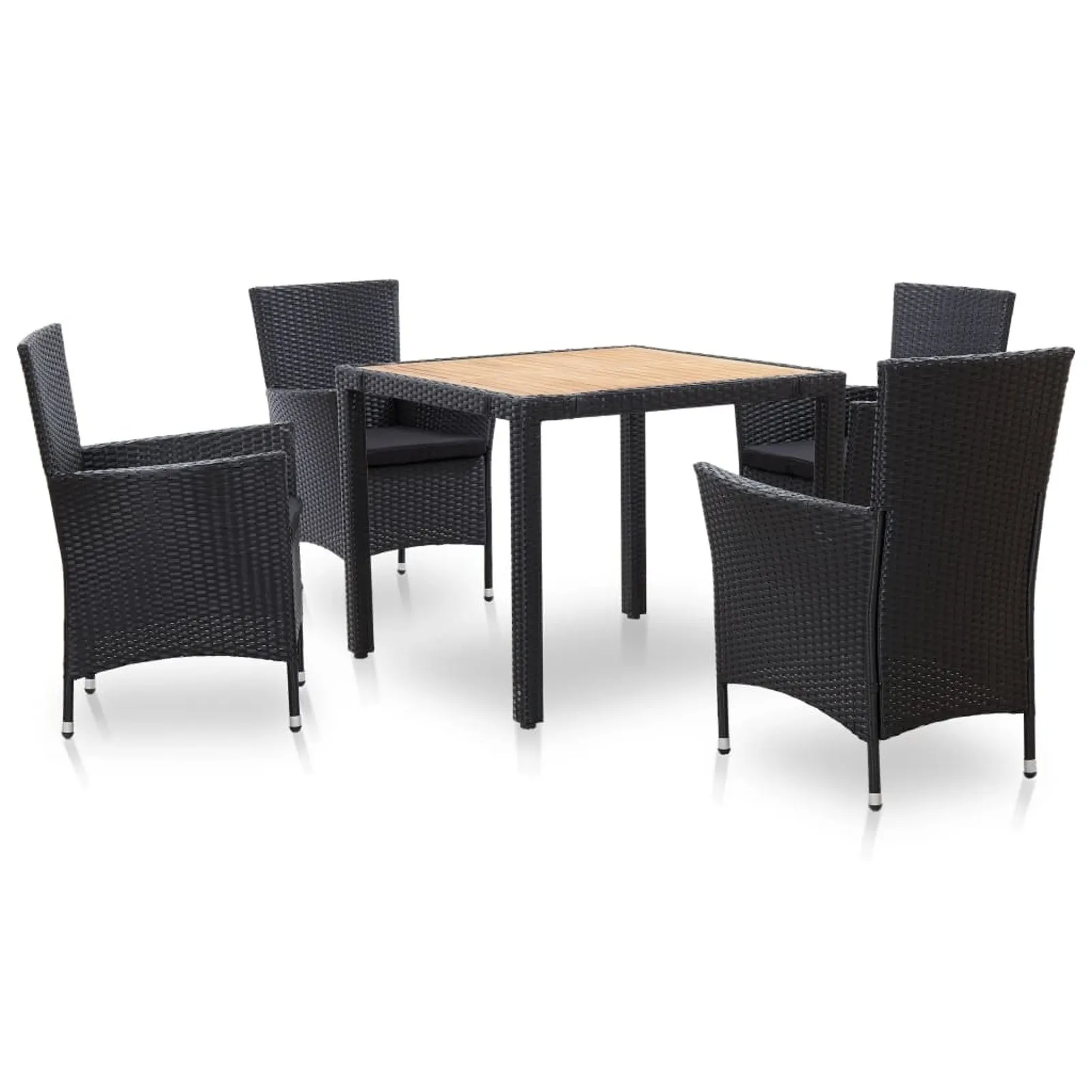 

5 Piece Outdoor Dining Set with Cushions Poly Rattan Black