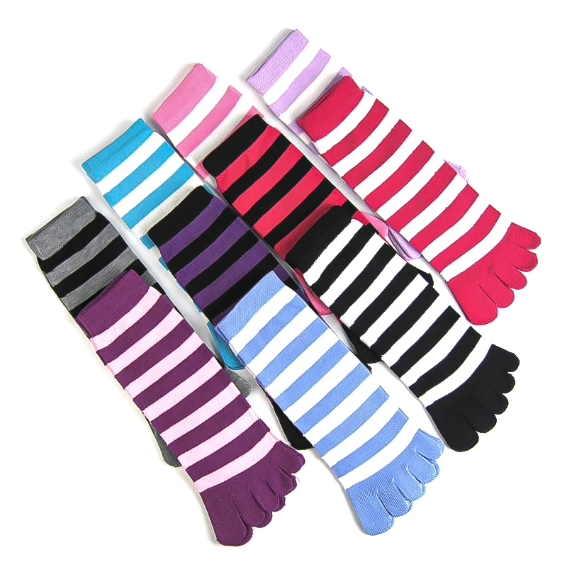 

6 Pairs Womans Five Finger Long Socks Fashion Striped Middle Cylinder Cotton Toe Sock Autumn Winter Harajuku Socks With Toes