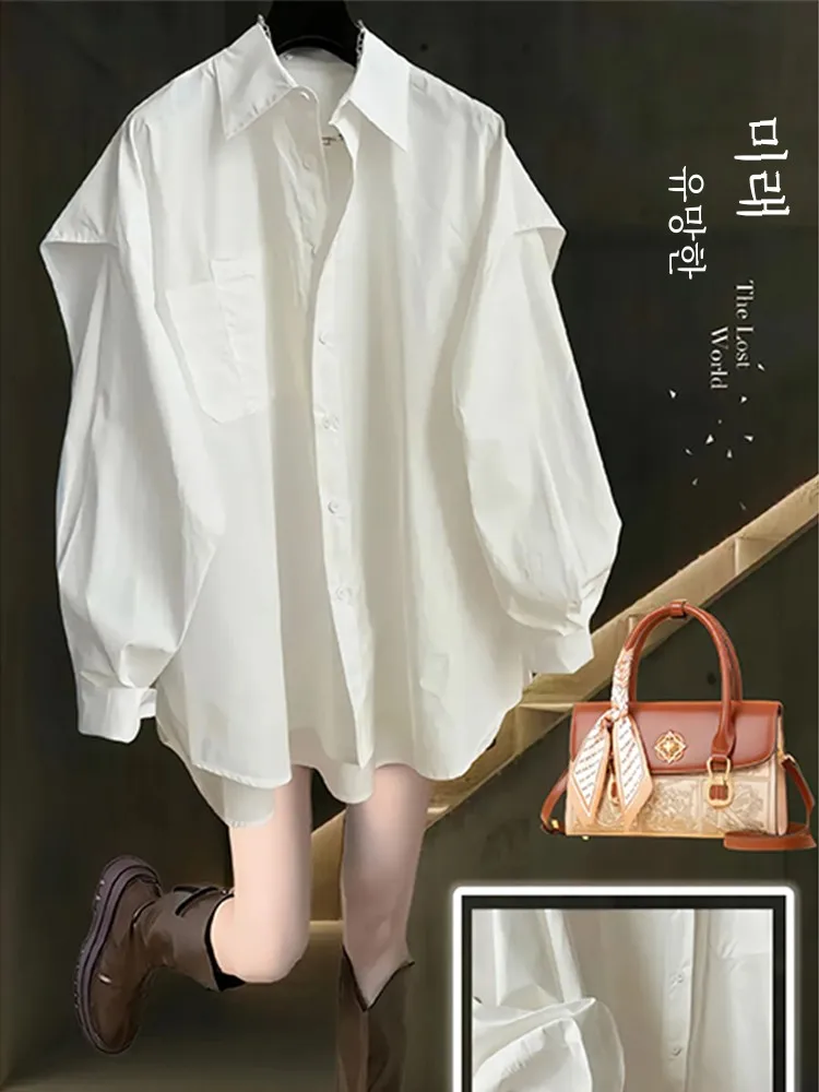 Shirts 2024 New Women's Overalls Royal Sister Business Wear White Sun Protection Top French sle Beautiful Cold Sle High-E...