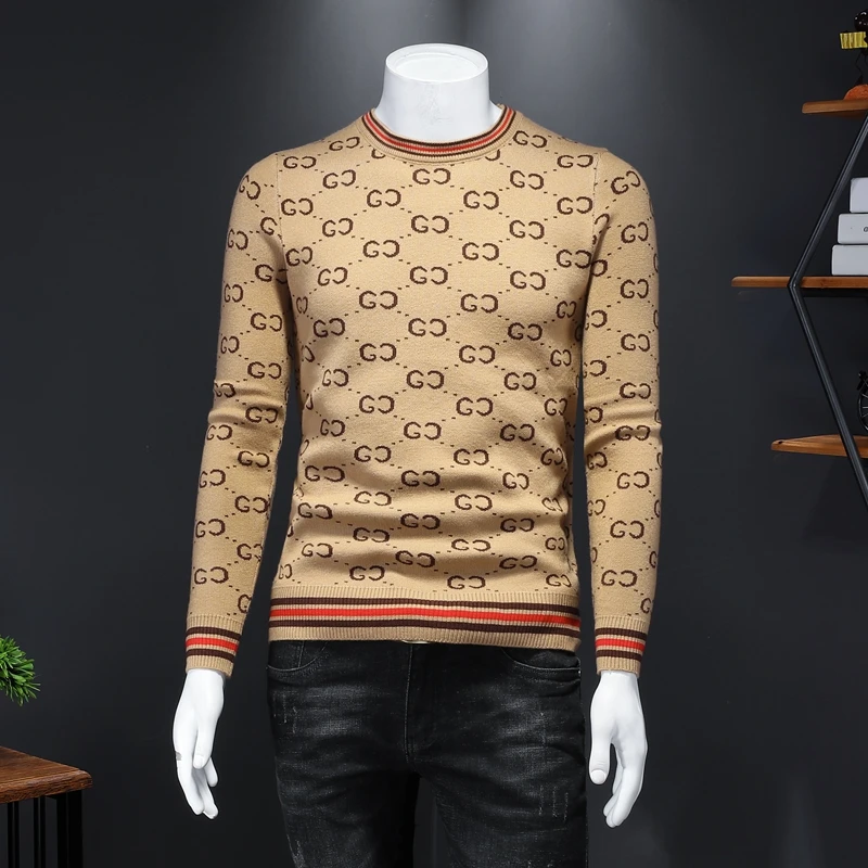 

Модный дизайн, мужской вязаный жаккардовый свитер, Осень-зима, высокое качество, роскошные повседневные полосатые мужские теплые облегающие свитера 5XL