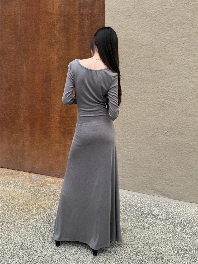 CHEERART Cowls серый Фотофон туники A-силуэт вязаное длинное Повседневное платье для