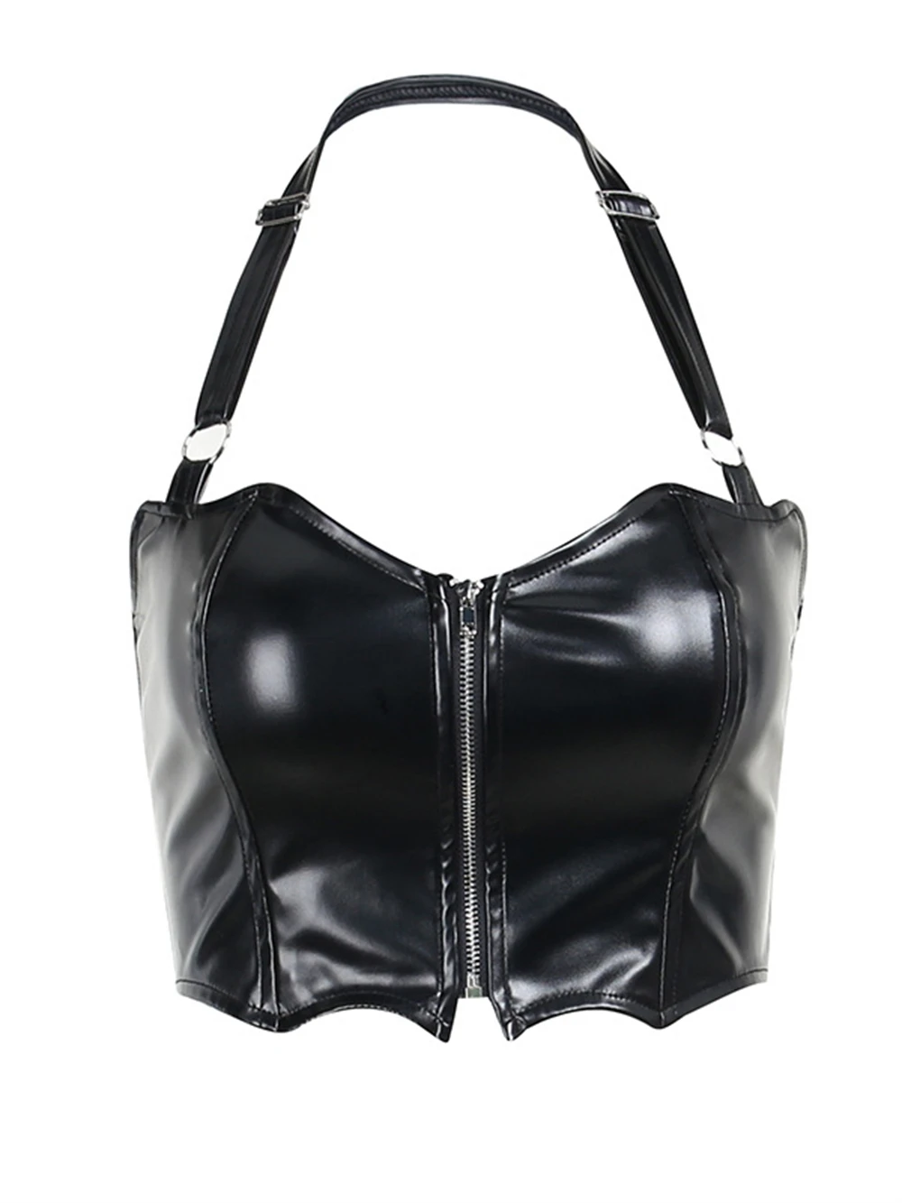 

PU Halter Gothic Sexy Camisole Harajuku Black Grunge E Girl Backless Corset Crop Tops Women Goth Summer Fairycore Tank Top