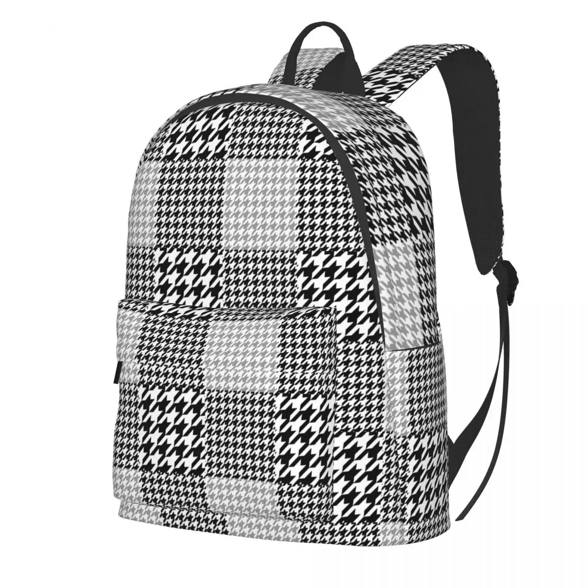 

Plaid Houndstooth Backpack Black And White Print Male Polyester College Backpacks Soft Fashion School Bags Rucksack