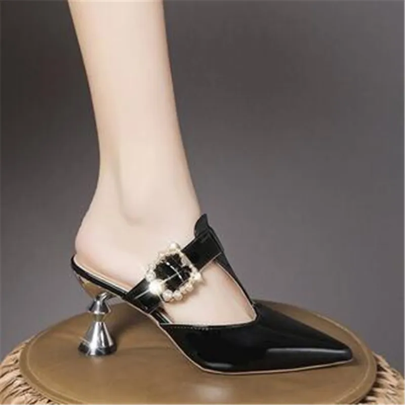 

Женские полутапочки Baotou, Новинка лета 2023, модная женская обувь с острым носком, полутапочки из мягкой кожи на толстом каблуке