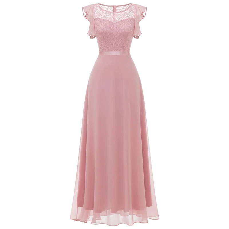 

Женское шифоновое платье с круглым вырезом и рукавом-крылышком