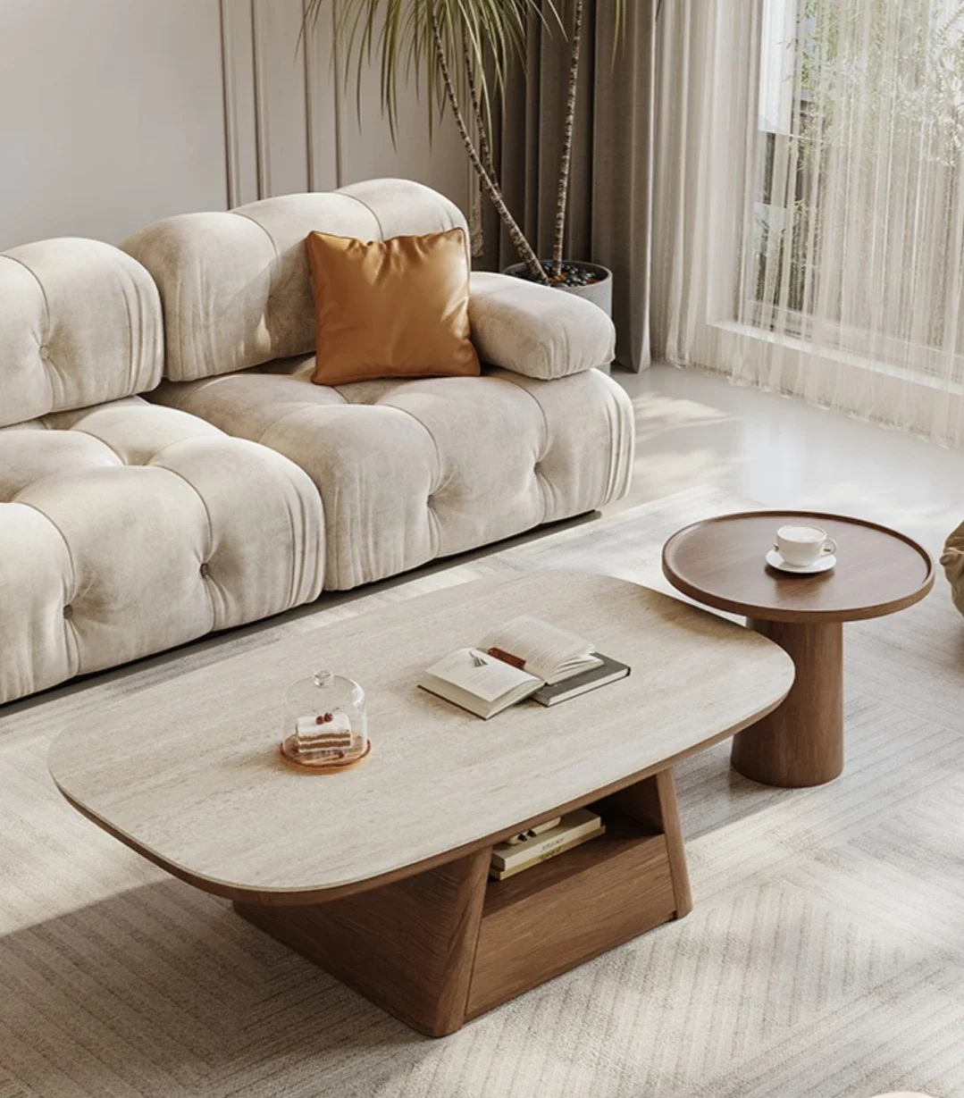 Журнальный столик из каменной плиты для гостиной дома небольшой квартиры