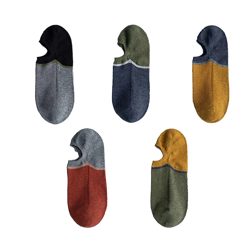 5 Pairs/lot New Men Ankle Socks Patchwork Mesh Breathable Sports Low-Cut Boat Socks Casual Male Street Style Cotton Short Socks