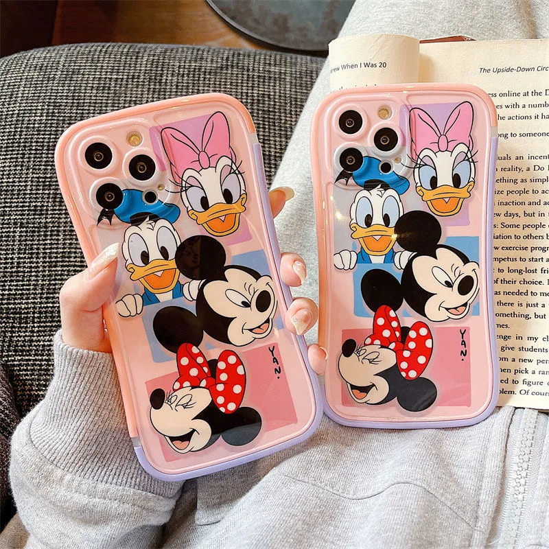 

Disney Mickey Minnie Luxury Blu-ray Soft Phone Cases For iPhone 13 12 11 Pro Max XR XS MAX X Couple Cartoon Anti-drop Cover Gift