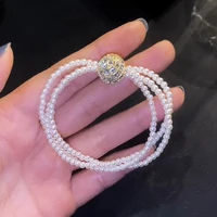 allnewme trendy three layered simulated pearl bracelets for women bling cz zircon magnet beaded charm bracelets jewellery 2022