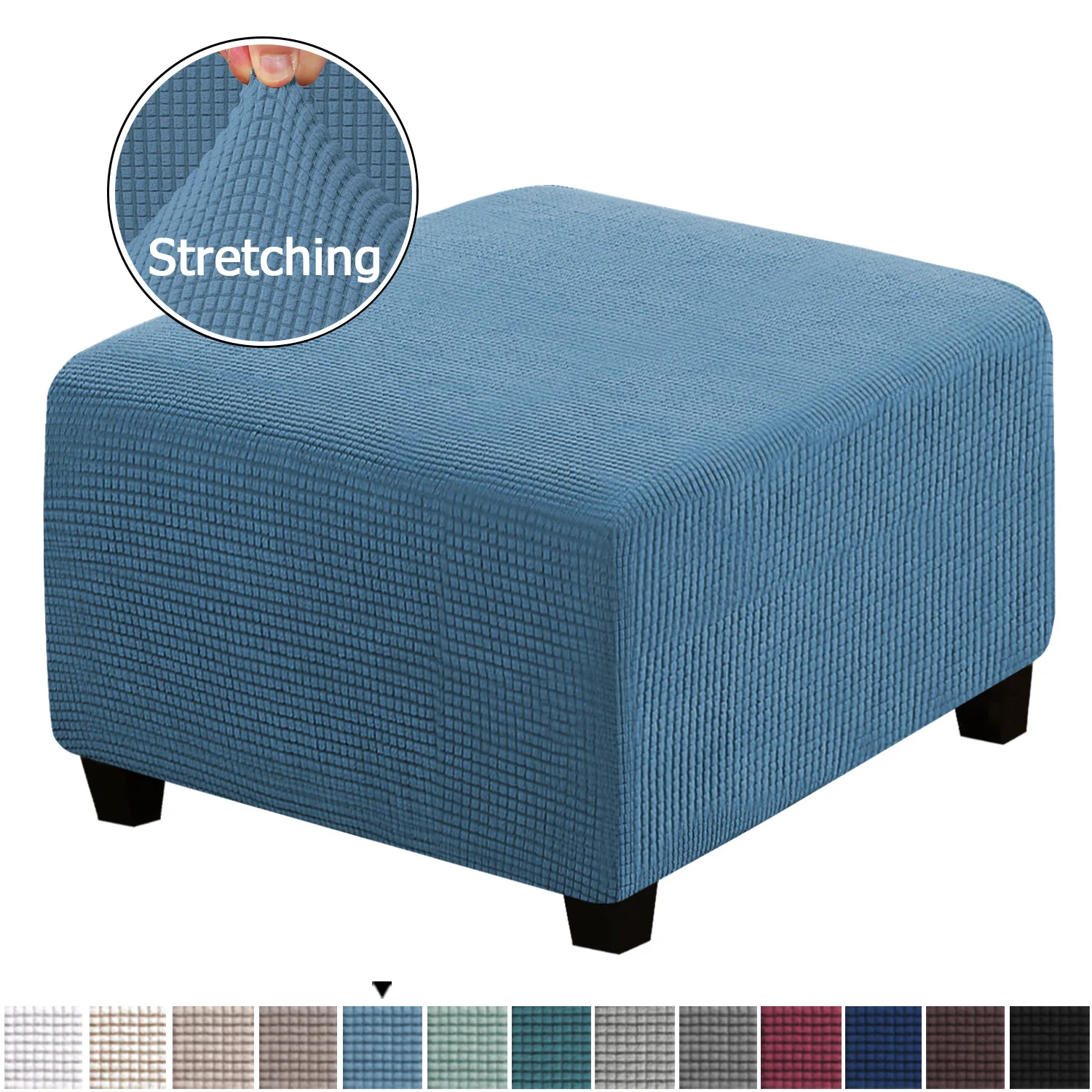 

3 Sizes Square Jacquard Durable Customized Stretch Footrest Ottoman Cover Folding Storage Stool Furniture Protector Slipcover