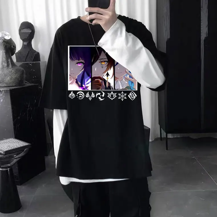 

Game Genshin Impact Tshirt Men Women Fashion Casual Oversized T-shirt Tops Anime Venti Zhongli Raiden Shogun Graphic T Shirts