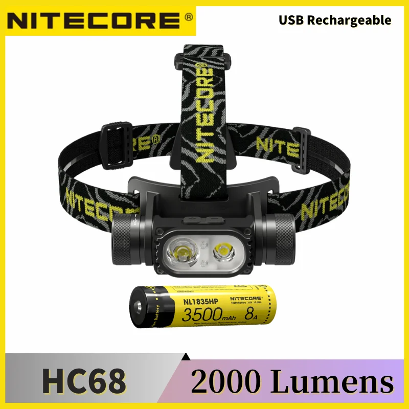 Скидка Налобный фонарь NITECORE HC68, 2000 лм, с аккумулятором NL1835HP