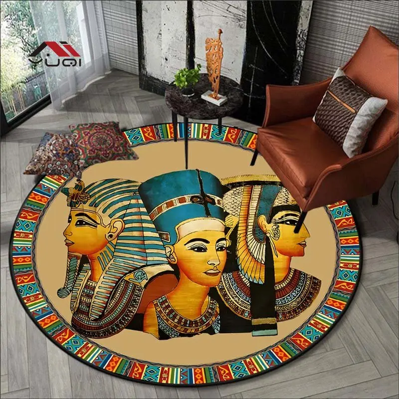 

Egypt Mayan Pattern Flannel Anti-Slip Round Rug for Bedroom Round Carpets for Living Room Washroom Floor Mat 5 Sizes