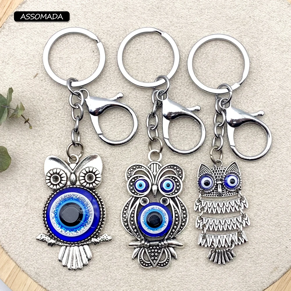 

Blue Evil Eye Owl Lucky Charm Protection Turkish Blue Eye Pendant Keychain For Men Women DIY Jewelry Making Keychains Car Gift