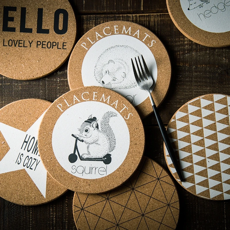 

Круглая подставка, пробковый коврик для чашки, посуда для напитков, коврик для кружки, Мультяшные животные, деревянные подставки, аксессуар...