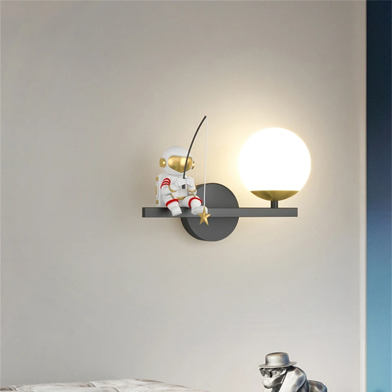 

ordic Astronaut Childrens LED Wall Lamp Bedroom Bedside Creative Wall Lights Lighting Room Living Room Background Indoor Decor