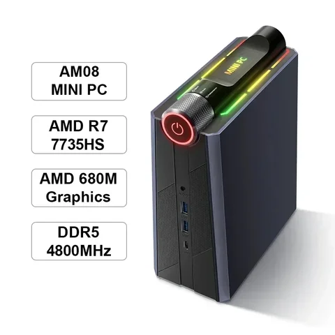 Мини-ПК Chatreey AM08 AMD Ryzen 7 7735HS 680M 8-ядерный игровой настольный компьютер с цветным освещением NVME SSD Wifi6 BT 5,0