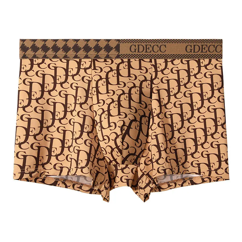 GDECC Summer Men's Panties Thin Style Antibacterial Breathable Ice Silk Personality Printed Briefs 3PC Bagged