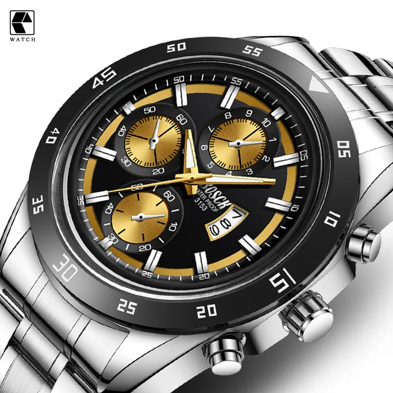 Часы наручные мужские кварцевые с большим циферблатом и хронографом - купить по