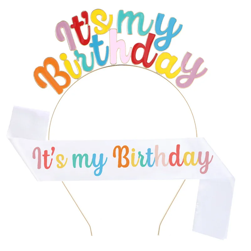 

New Birthday Letter Drip Oil Headband Etiquette Belt IT'S MY BIRTHDAY Girls Party Hair Accessories