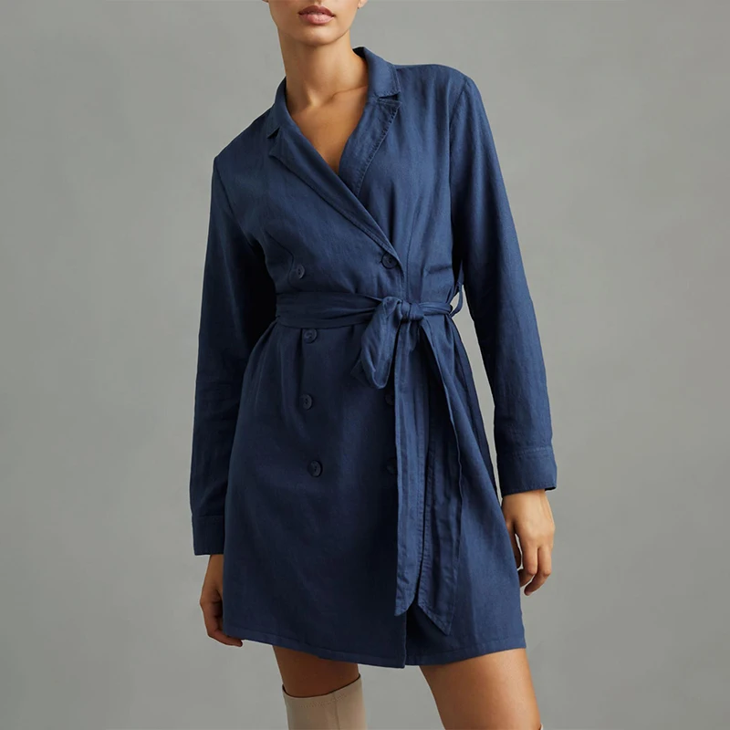 

Элегантное женское платье из хлопка и льна, соблазнительное Бандажное платье средней длины с V-образным вырезом и длинным рукавом на шнуров...