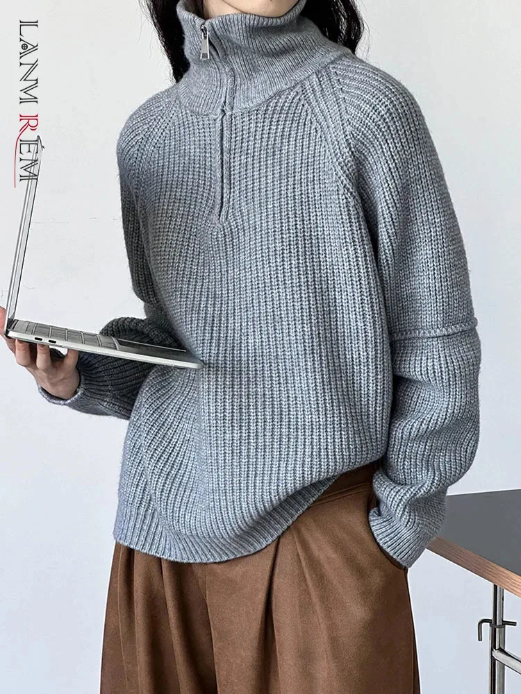 

[LANMREM] Solid Knitting Pullover Sweater For Women Long Sleeve Thick Warm Casual Loose Female Tops 2023 Winter New 26D7369