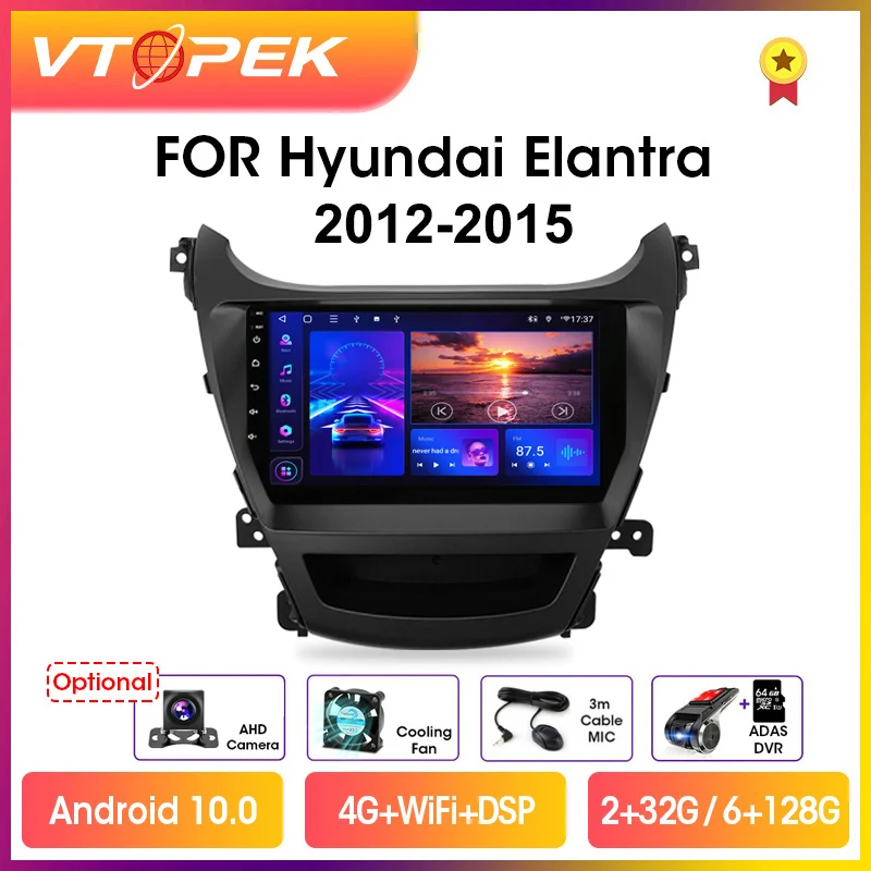 Vtopek 4G Carplay 2din Android 11.0 araba radyo multimedya Video oynatıcı DSP Hyundai Elantra 2012-2016 için navigasyon GPS kafa ünitesi