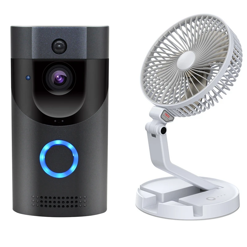 

RISE-Folding USB Rechargeable Telescopic Table Lamp Fan With 1080P Wireless Video Doorbell Camera,Remote Monitoring Doorbell