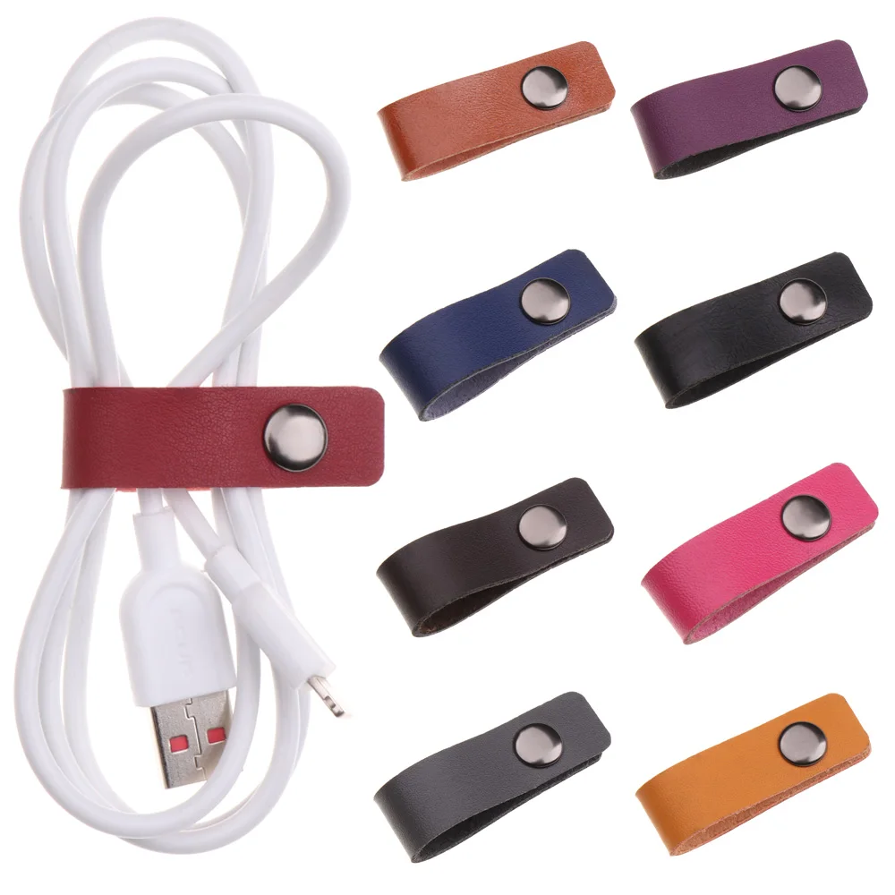 

5PC Leather USB Charger Cable Winder Tie Wraps Keeper Earphone Wrap Winder Cord Organizer Work Travel Accessories