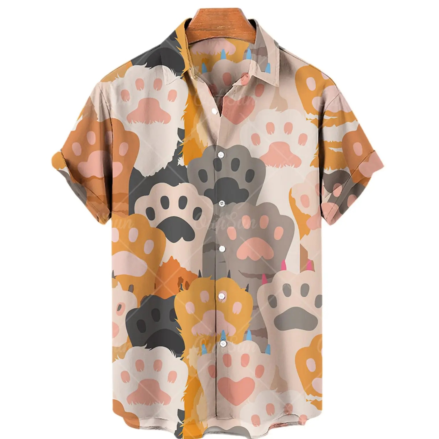 

Unisex 2022 Summer Hawaiian Shirt Woemn Men's Casual Short Sleeve Cute Cat Print Beach Shirts Men's Lapel Size 5XL Loose