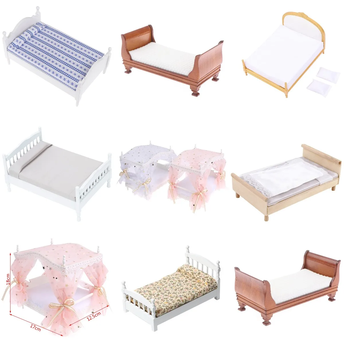 

1:12 Dollhouse Miniature Wooden Bed Model Double Bed Single Bed Furniture Bedroom Scene Decor Toy Accessories