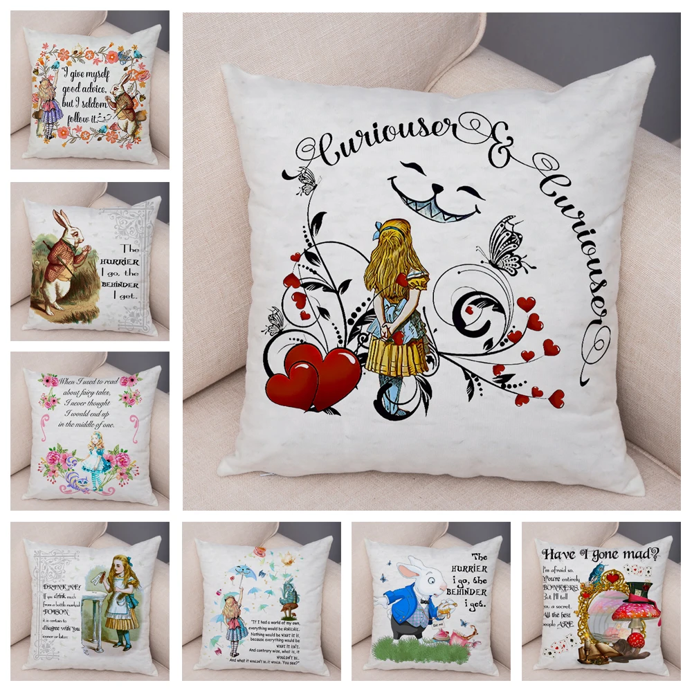 

45x45cm Cute Rabbit Cat Print Sofa Pillow Retro Home Decor Pillowcase