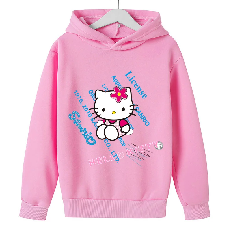 

Baby Hello Kitty Hoodies 2022 Spring Kid's Clothes Toddler Fashion Print Tops Children's O Neck Pullover Outwear Boys 4-14year